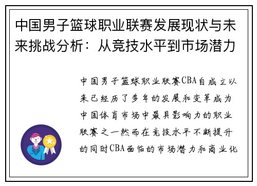 中国男子篮球职业联赛发展现状与未来挑战分析：从竞技水平到市场潜力的多维度探索